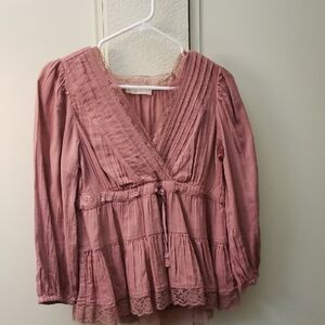 Lucky Brand Pink Pleated Tie Front Blouse